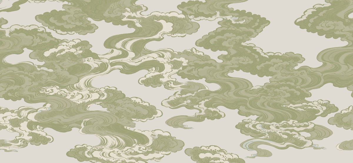 Ukiyo-e Clouds, Pistachio Mural Wallpaper - pure wallpaper artwork