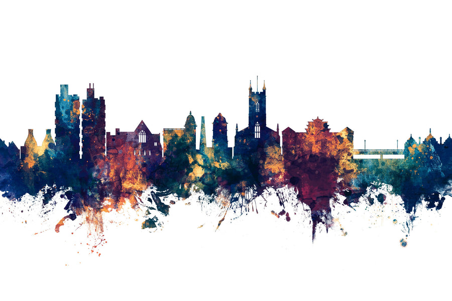 Stoke-on-Trent Skyline Blue & Bronze Mural Wallpaper