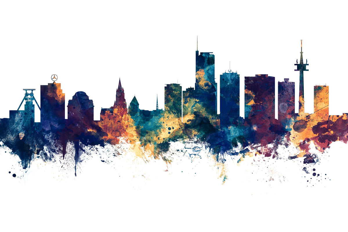 Essen Germany Skyline Blue & Bronze Mural Wallpaper - pure wallpaper artwork
