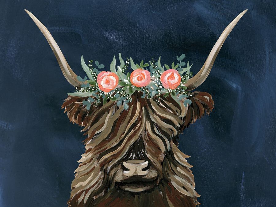 Longhorn with Rose Crown Dark Mural Wallpaper