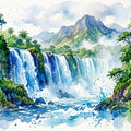 Tropical Waterfall - Watercolor Landscapes Series Mural Wallpaper - pure wallpaper artwork