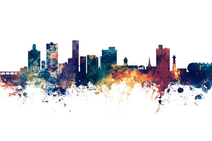 Port Elizabeth South Africa Skyline Blue & Bronze Mural Wallpaper