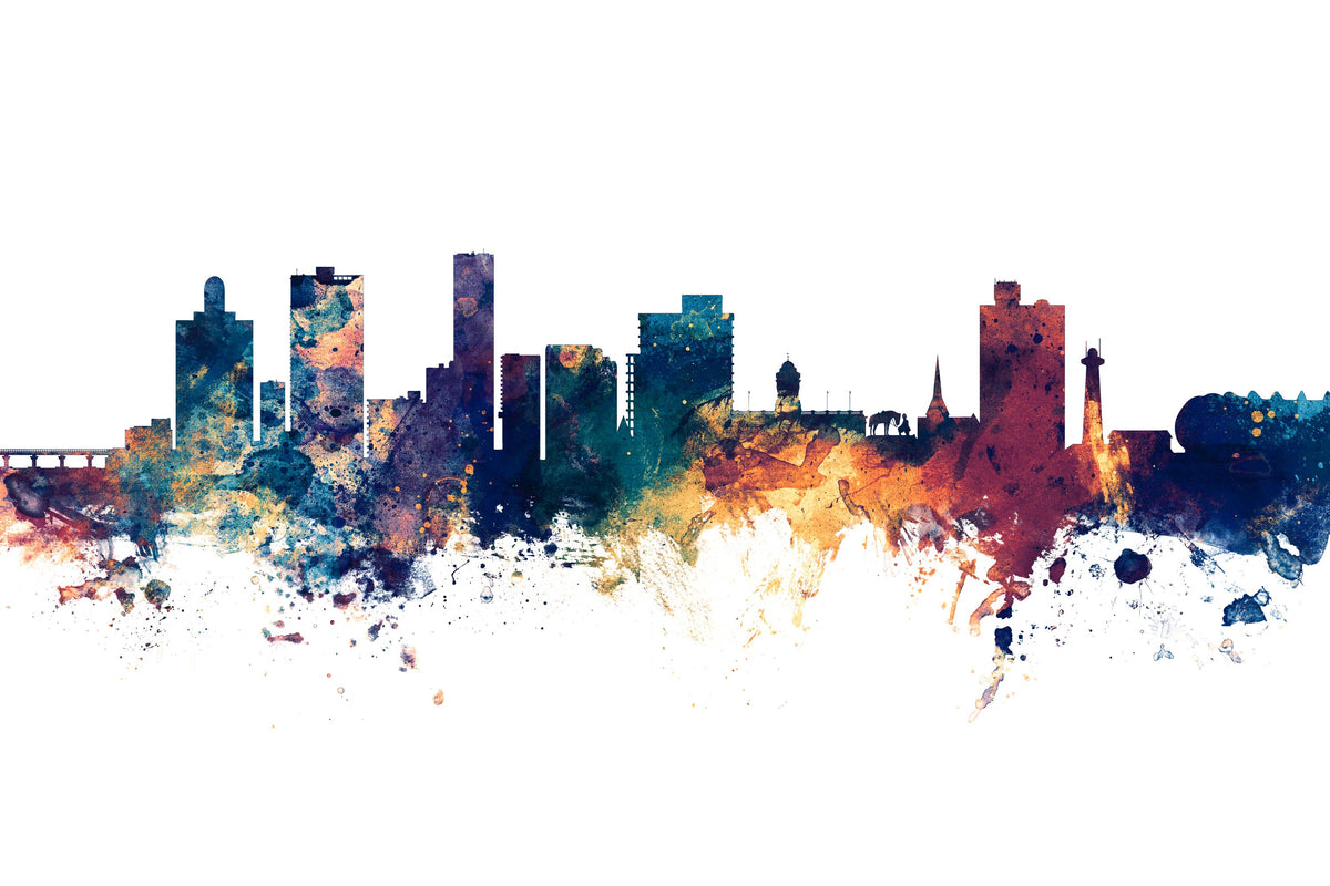 Port Elizabeth South Africa Skyline Blue & Bronze Mural Wallpaper - pure wallpaper artwork