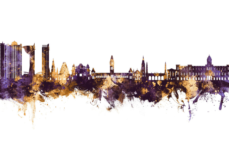 Chennai Skyline India Purple & Gold Mural Wallpaper