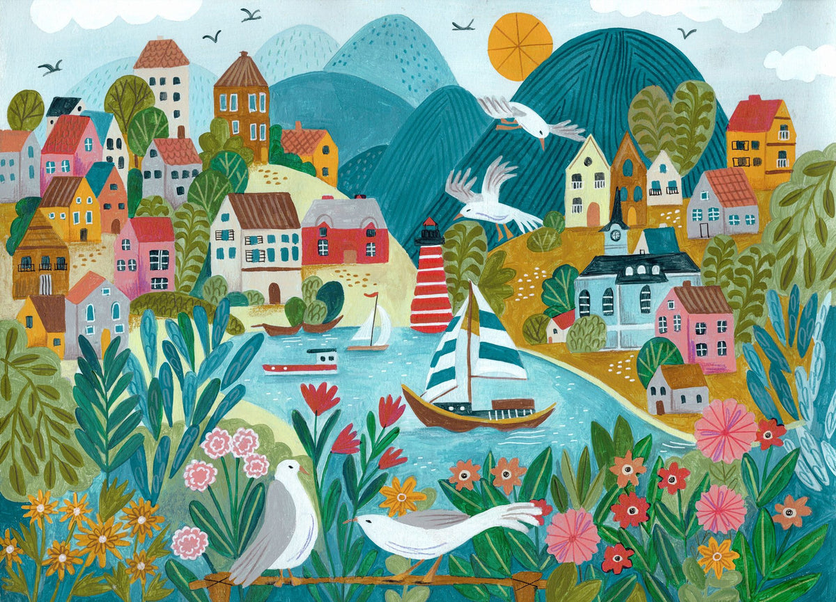 Coastal Village Mural Wallpaper - pure wallpaper artwork