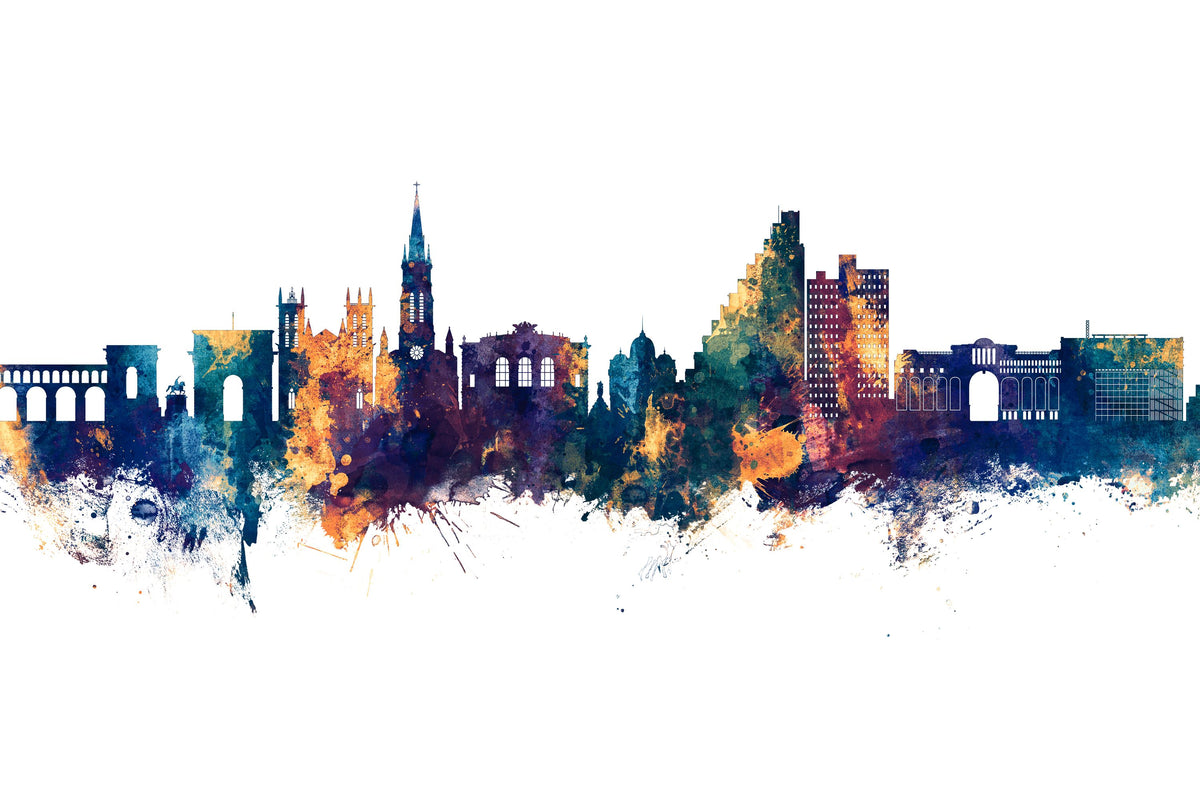 Montpellier Skyline Blue & Bronze Mural Wallpaper - pure wallpaper artwork