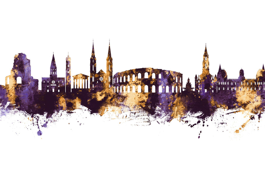 Nîmes France Skyline Purple & Gold Mural Wallpaper