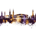 Nîmes France Skyline Purple & Gold Mural Wallpaper - pure wallpaper artwork