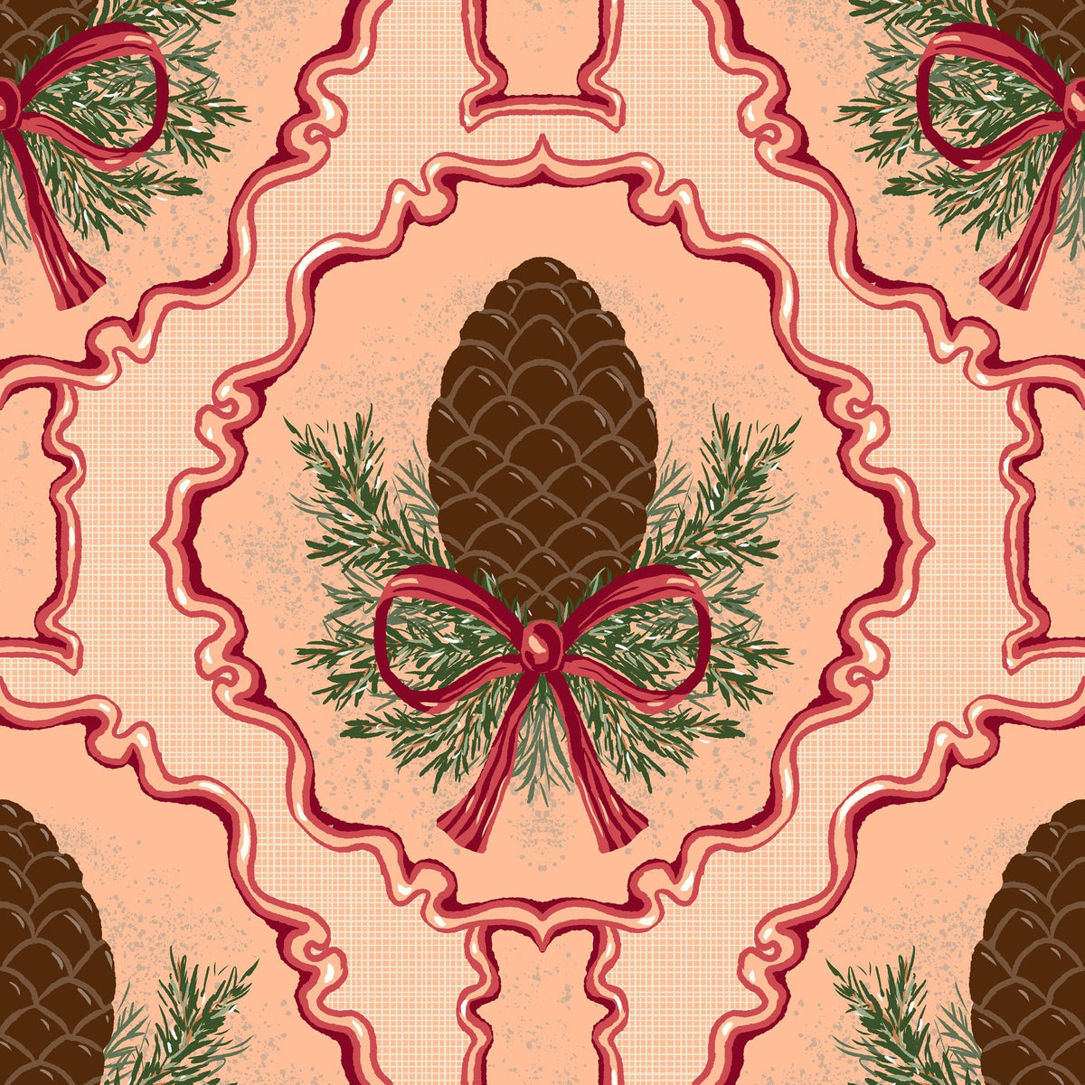 Pine Cone & Ornate Rackets, Peach Mural Wallpaper - pure wallpaper artwork