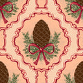 Pine Cone & Ornate Rackets, Peach Mural Wallpaper - pure wallpaper artwork