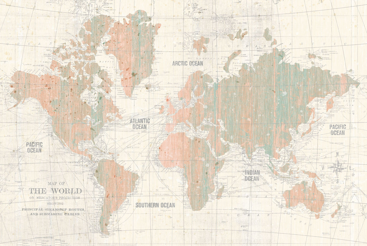 Old World Map Blush and Mint Mural Wallpaper - pure wallpaper artwork