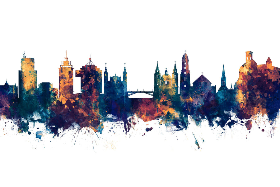 Ljubljana Slovenia Skyline Blue & Bronze Mural Wallpaper