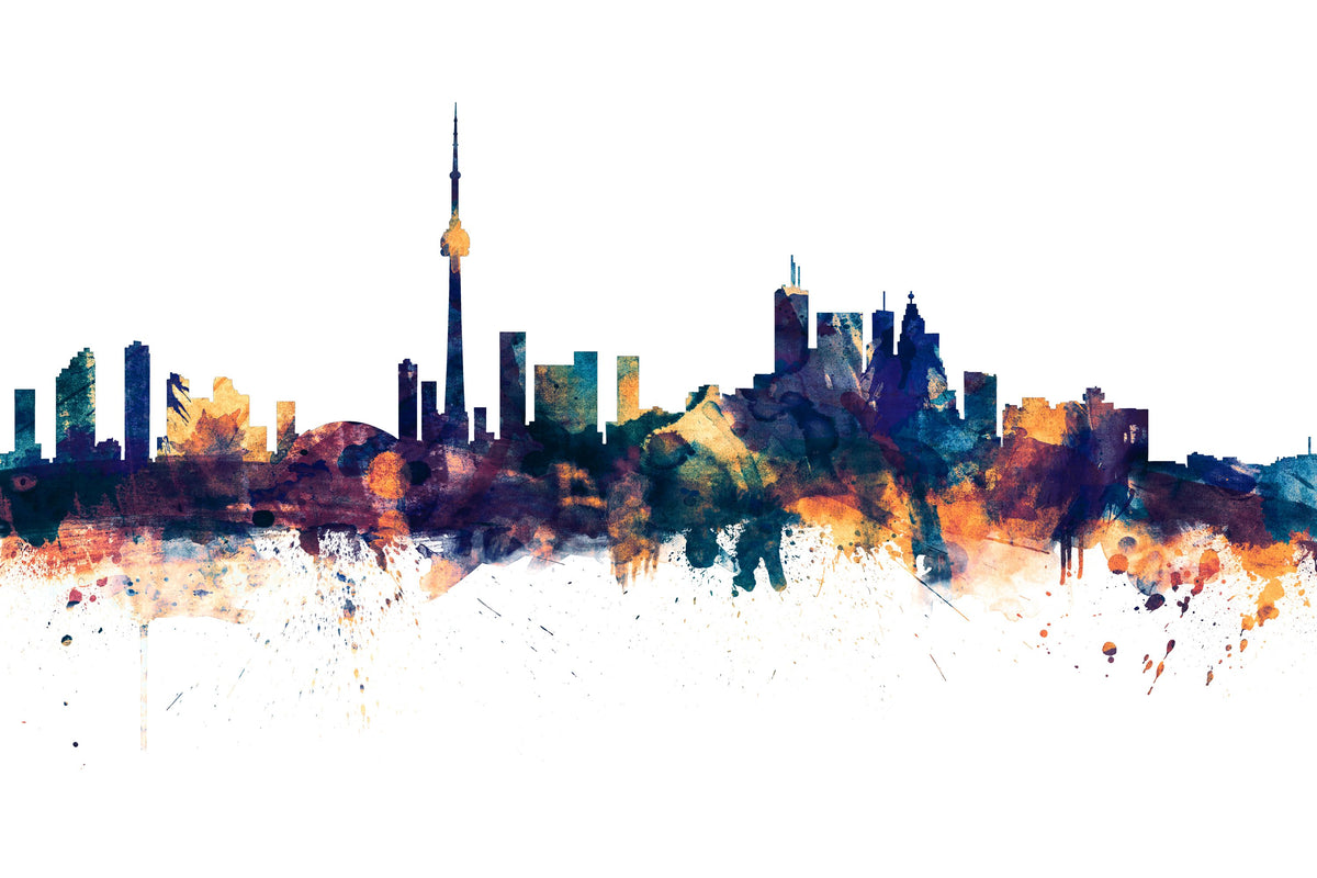 Toronto Canada Skyline Blue & Bronze Mural Wallpaper - pure wallpaper artwork