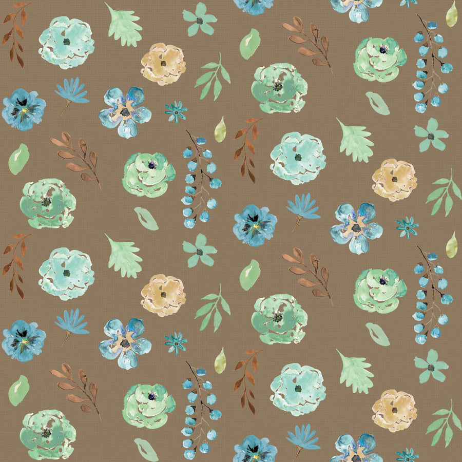 Flutterby Flowers Brown Mural Wallpaper
