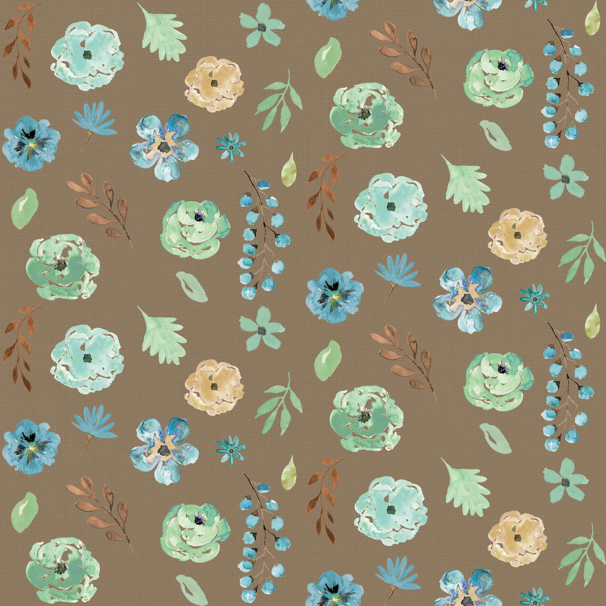 Flutterby Flowers Brown Mural Wallpaper - pure wallpaper artwork