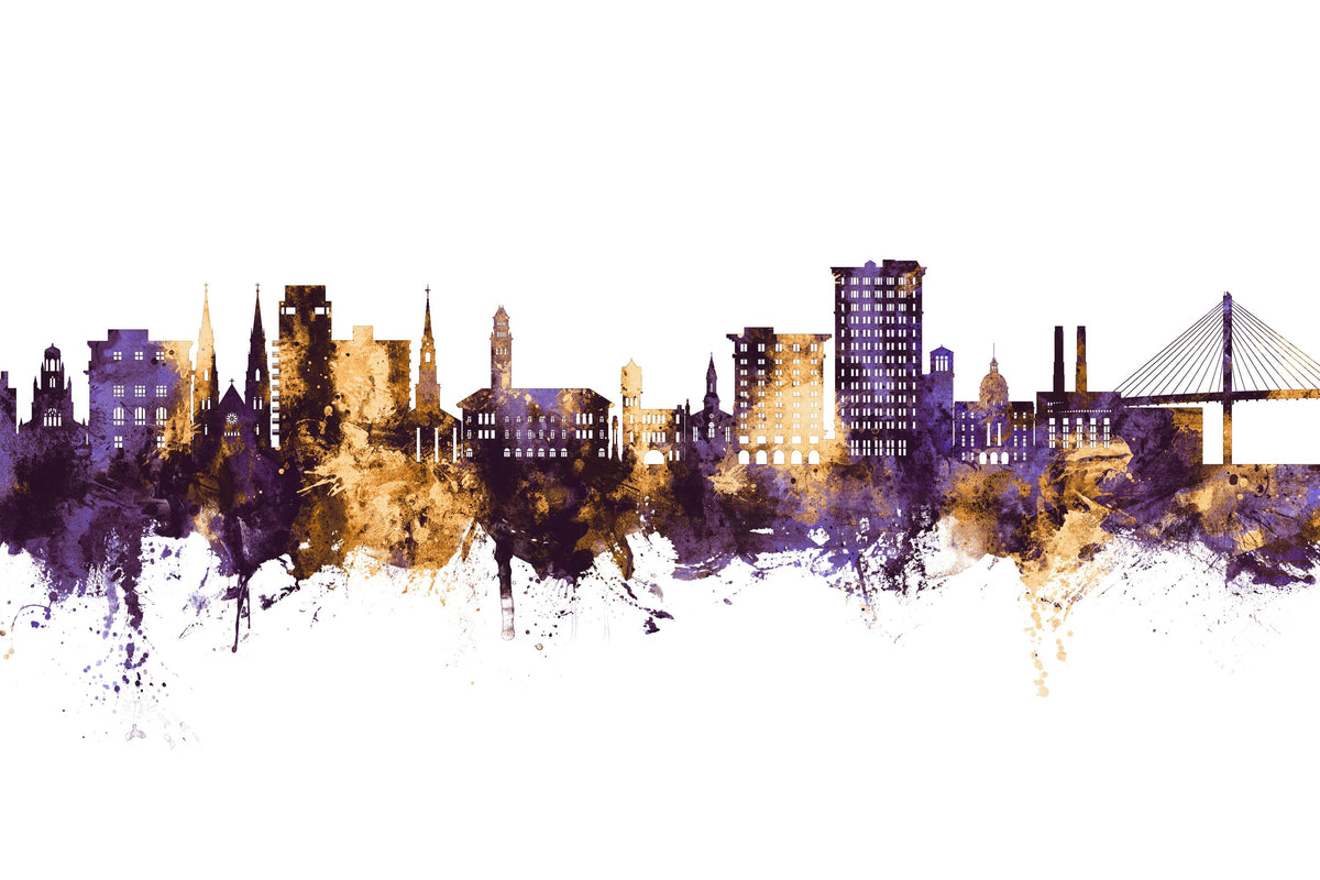 Savannah Georgia Skyline Purple & Gold Mural Wallpaper - pure wallpaper artwork