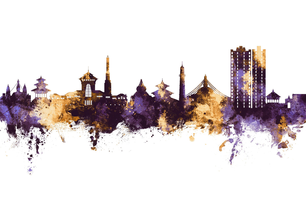 Kathmandu Nepal Skyline Purple & Gold Mural Wallpaper - pure wallpaper artwork
