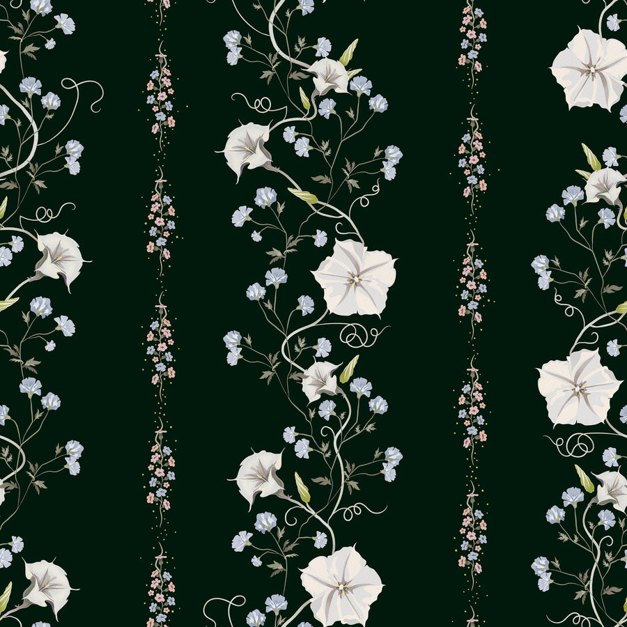Trailing Flower Stripe, Dark Green Mural Wallpaper