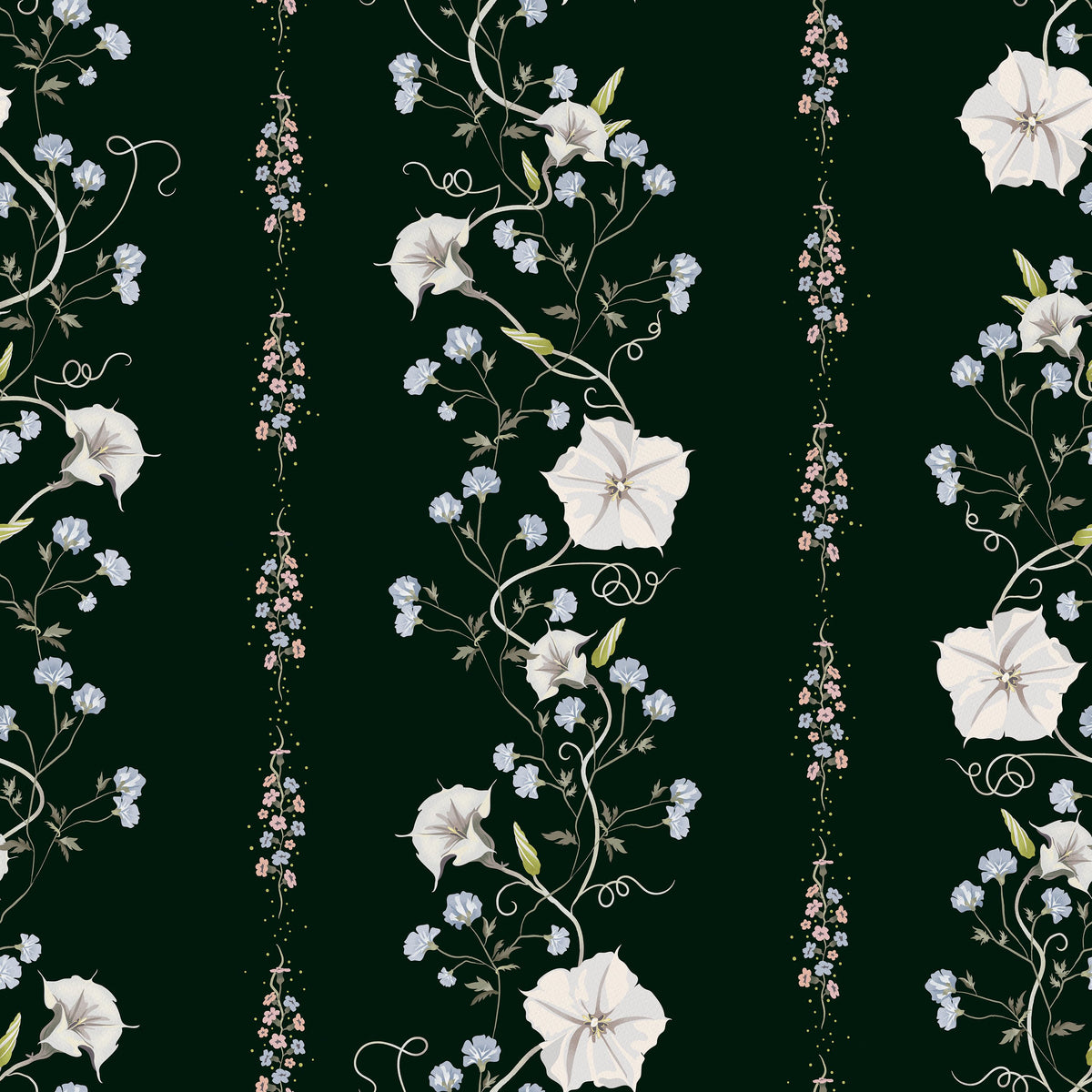 Trailing Flower Stripe, Dark Green Mural Wallpaper - pure wallpaper artwork