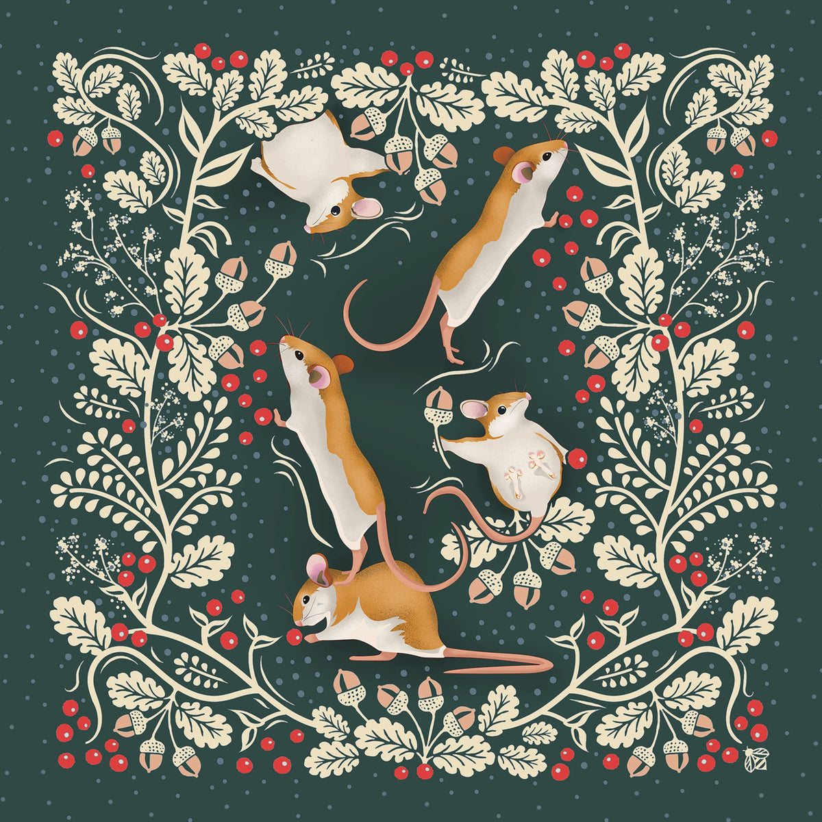 Holiday Mice, Emerald Mural Wallpaper - pure wallpaper artwork