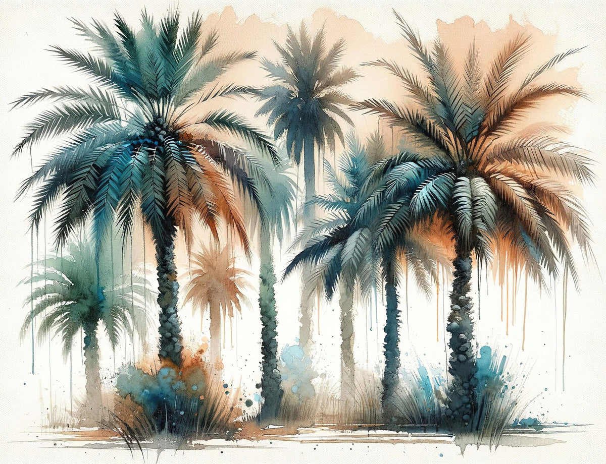 Palm Grove Watercolor Mural Wallpaper - pure wallpaper artwork