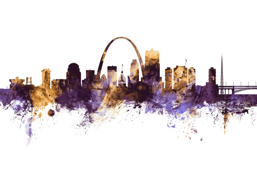 St Louis Missouri Skyline Purple & Gold Mural Wallpaper