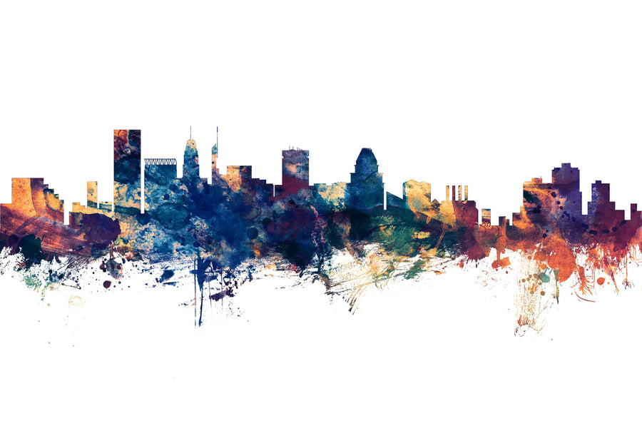 Baltimore Skyline Blue & Bronze Mural Wallpaper