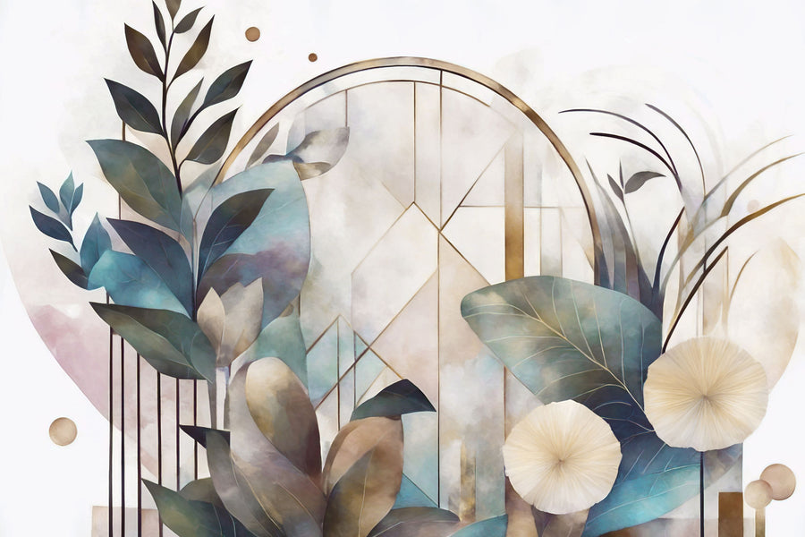 Art Deco Floral Geometry Yellow Mural Wallpaper