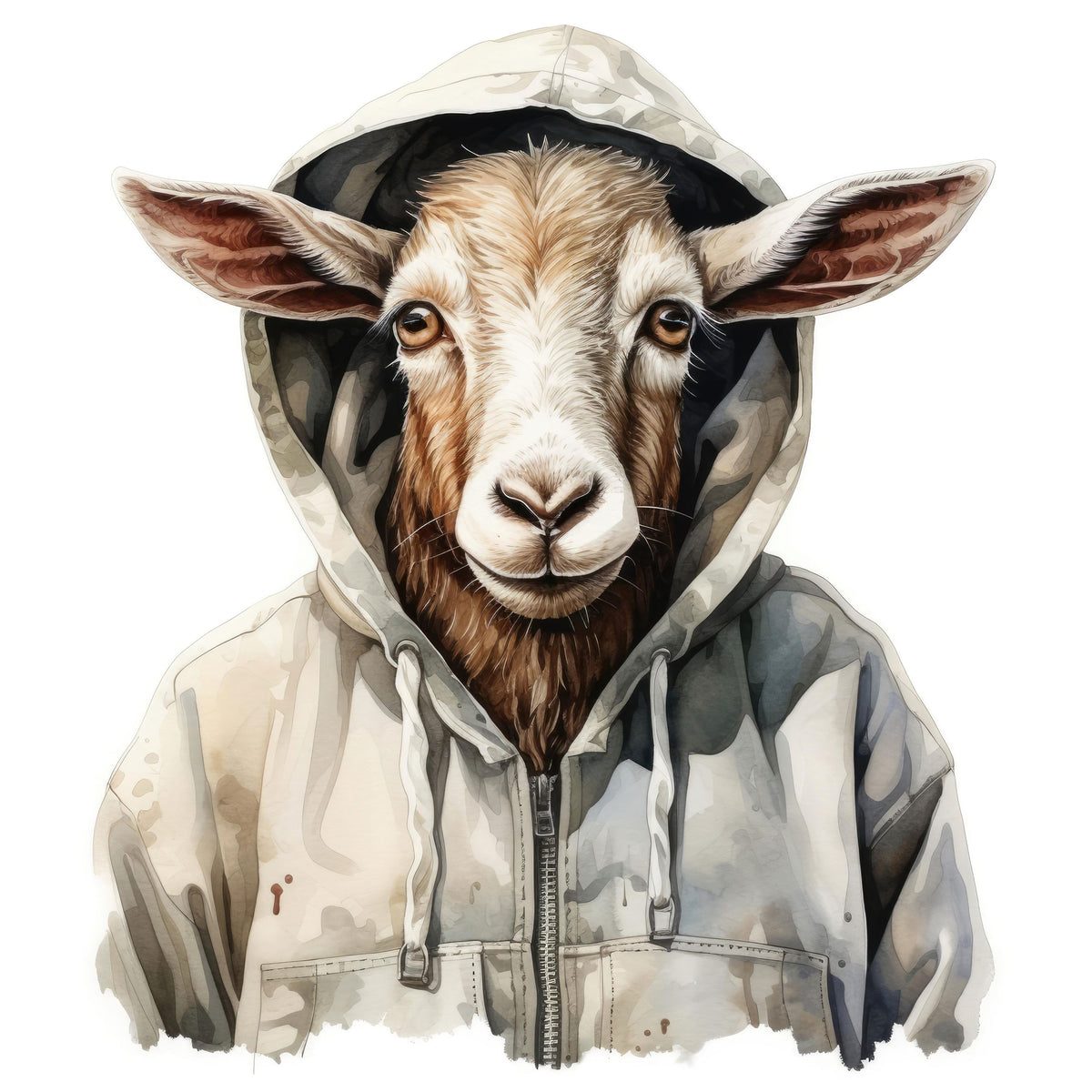 Watercolor Cartoon Goat in a Hoodie Mural Wallpaper - pure wallpaper artwork