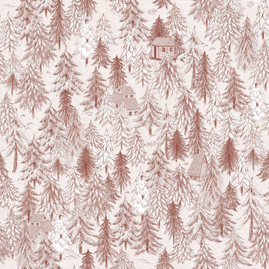 Forest Cabins, Terracotta Mural Wallpaper