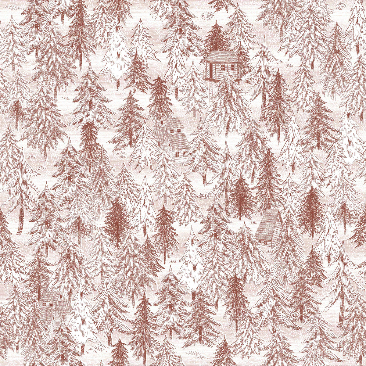 Forest Cabins, Terracotta Mural Wallpaper - pure wallpaper artwork