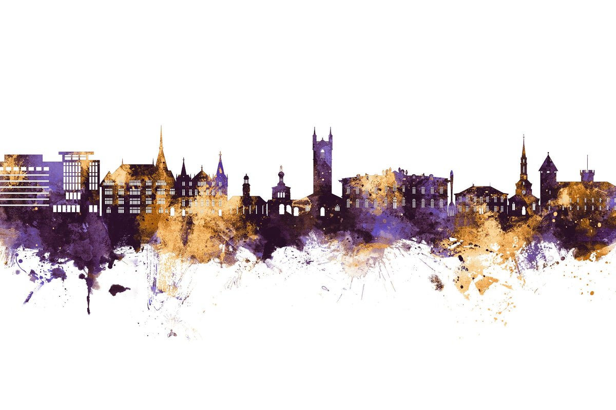 Vevey Switzerland Skyline Purple & Gold Mural Wallpaper - pure wallpaper artwork