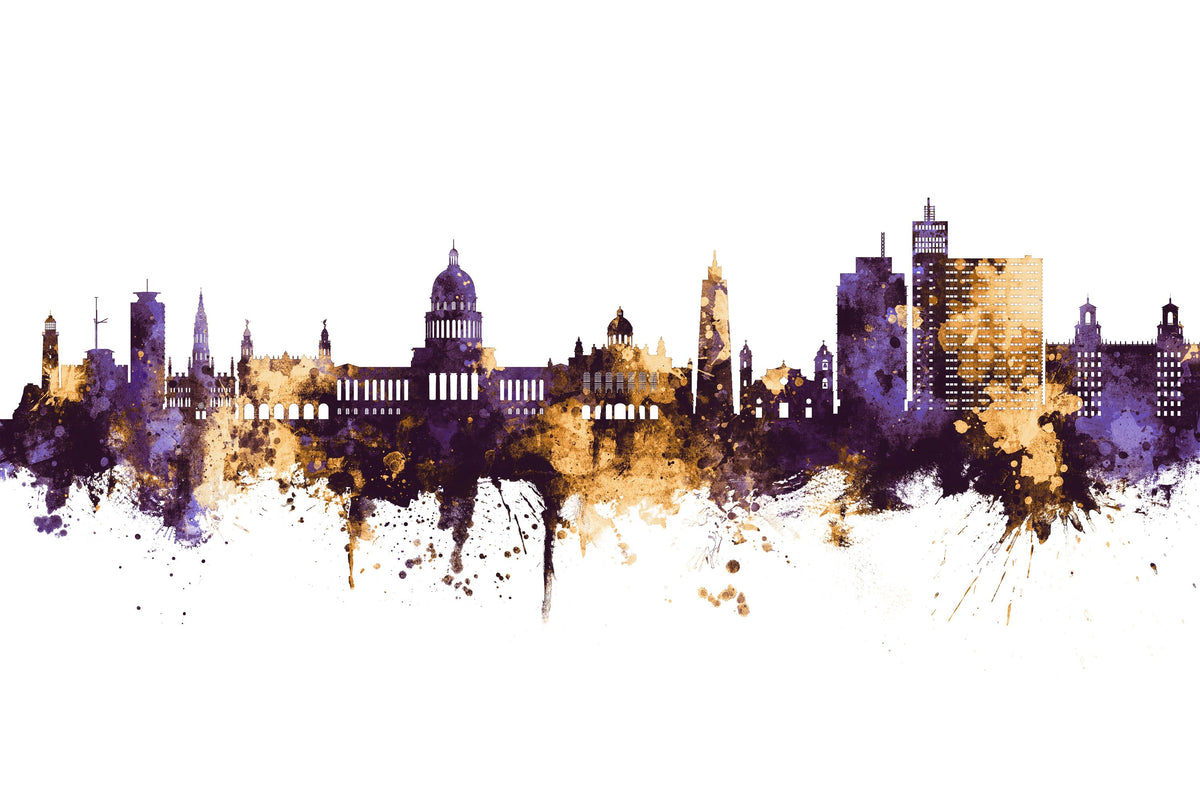 Havana Cuba Skyline Purple & Gold Mural Wallpaper - pure wallpaper artwork