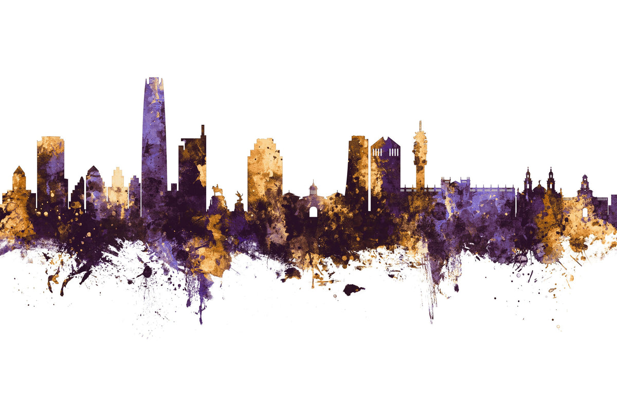 Santiago De Chile Skyline Purple & Gold Mural Wallpaper - pure wallpaper artwork
