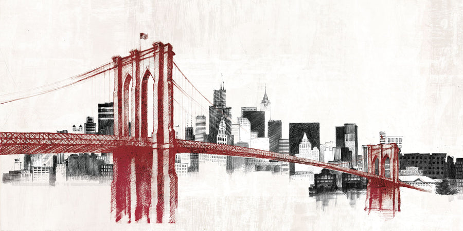 Skyline Crossing Red Mural Wallpaper