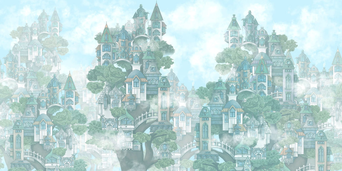 Treehouse Neighborhood Cool Pastel Mural Wallpaper - pure wallpaper artwork