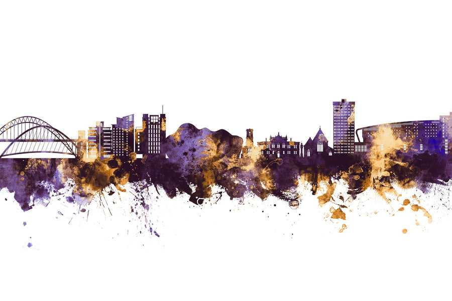 Gateshead England Skyline Purple & Gold Mural Wallpaper