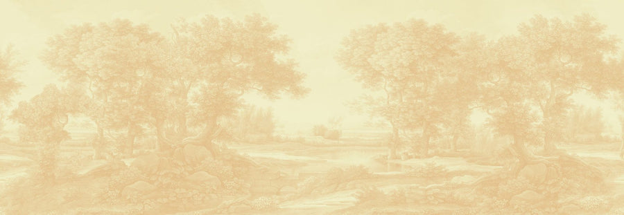 Landscape Wallpaper Mural – Scenery Wall Mural – Riverbank Oak Landscape, Oat printable artwork