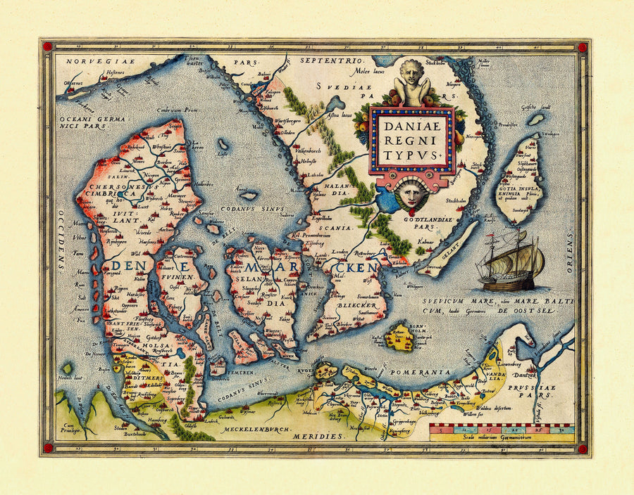 Old Map of Denmark 1570 Mural Wallpaper