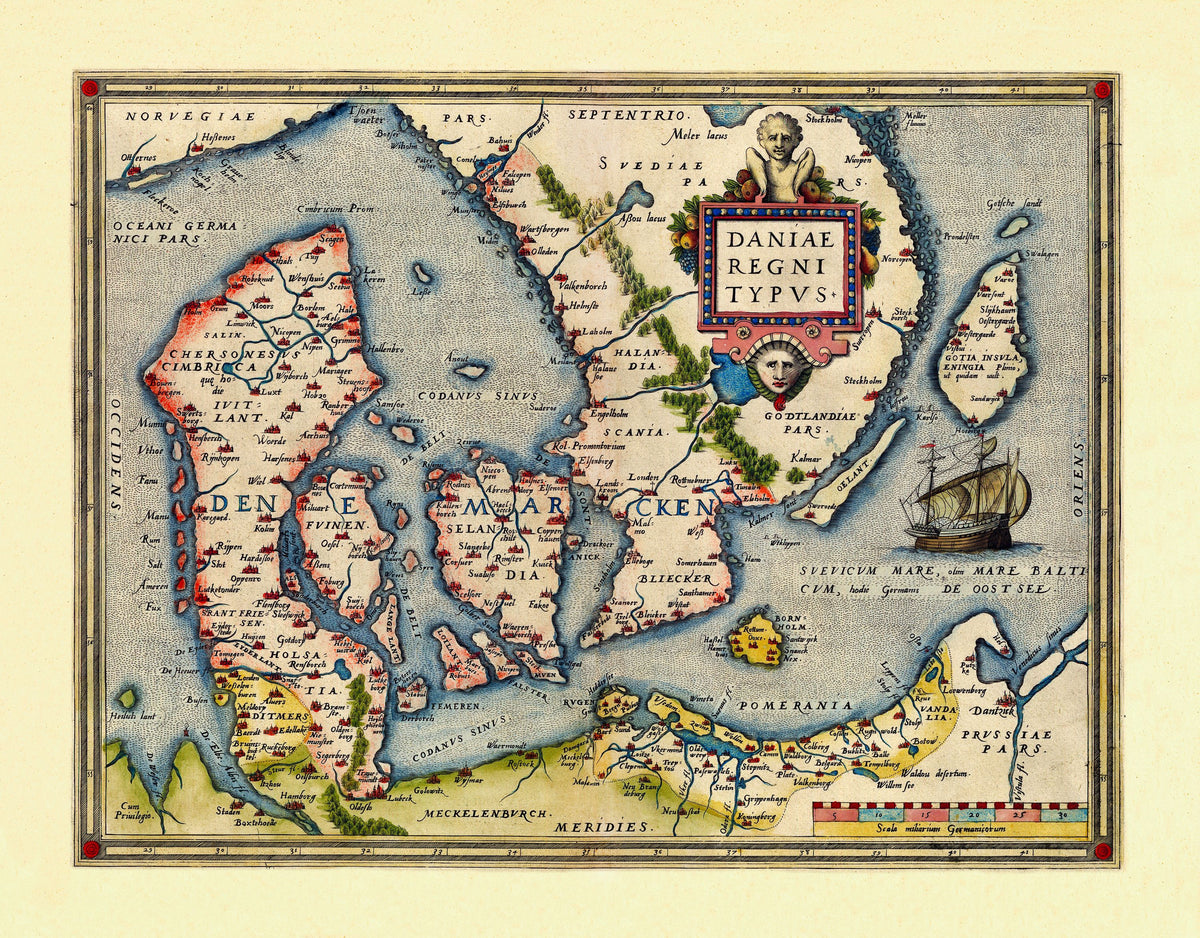 Old Map of Denmark 1570 Mural Wallpaper - pure wallpaper artwork