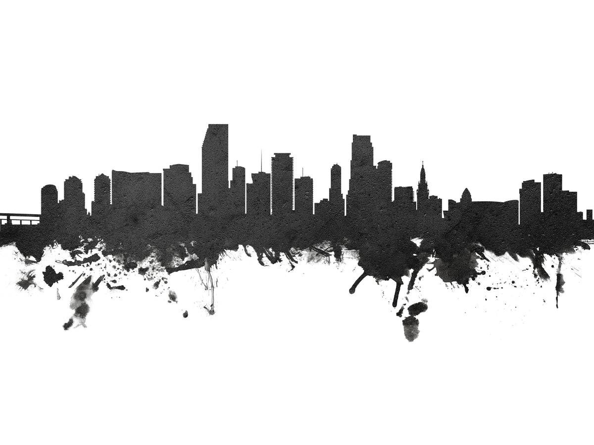 Miami Florida Skyline Blck & White Mural Wallpaper - pure wallpaper artwork