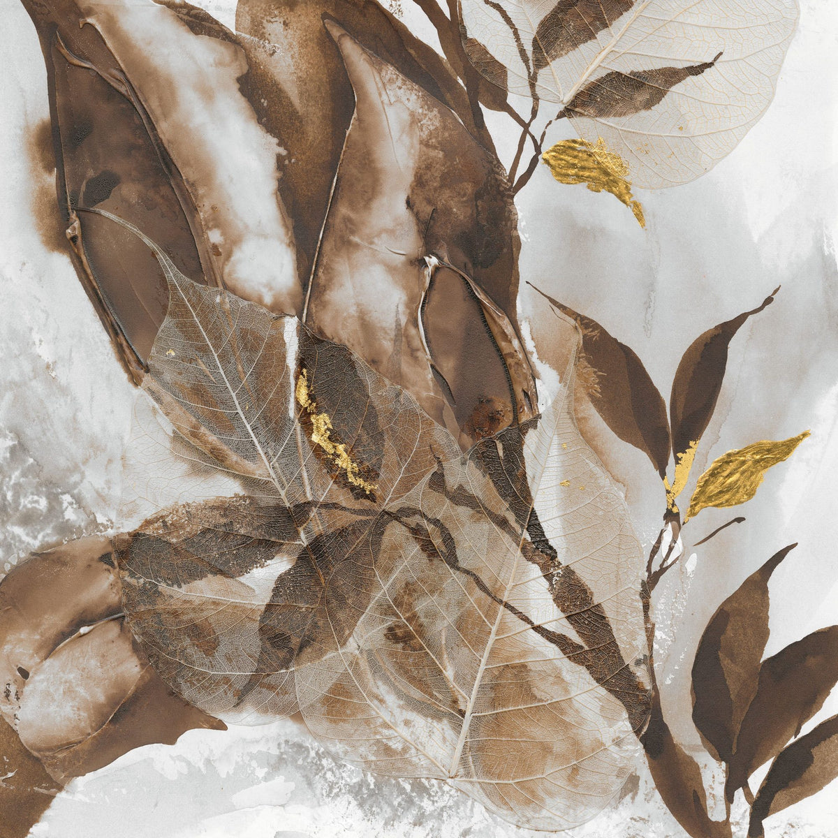 Gilded Leaf Collage II Mural Wallpaper - Warm Tone - pure wallpaper artwork