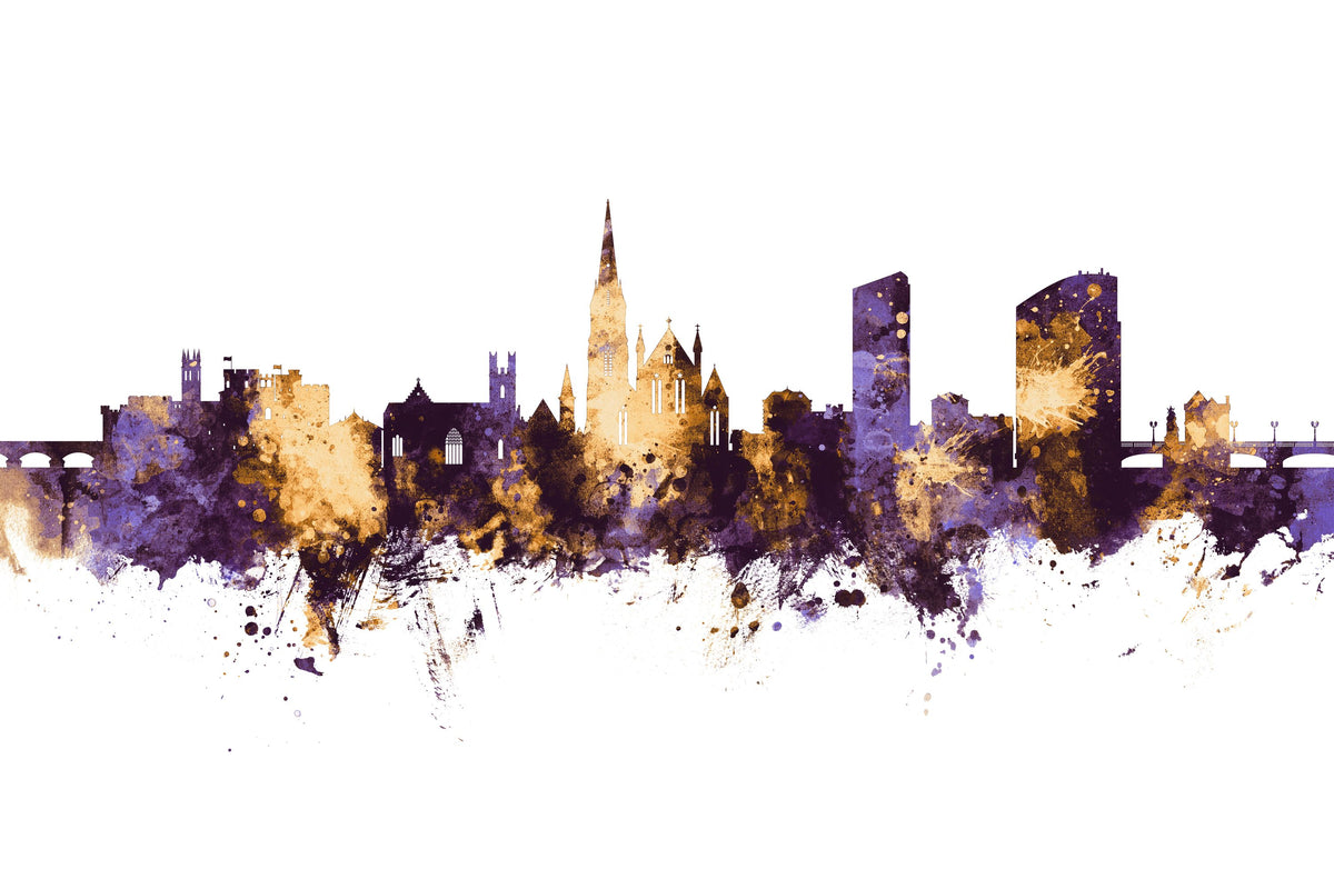 Limerick Ireland Skyline Purple & Gold Mural Wallpaper - pure wallpaper artwork