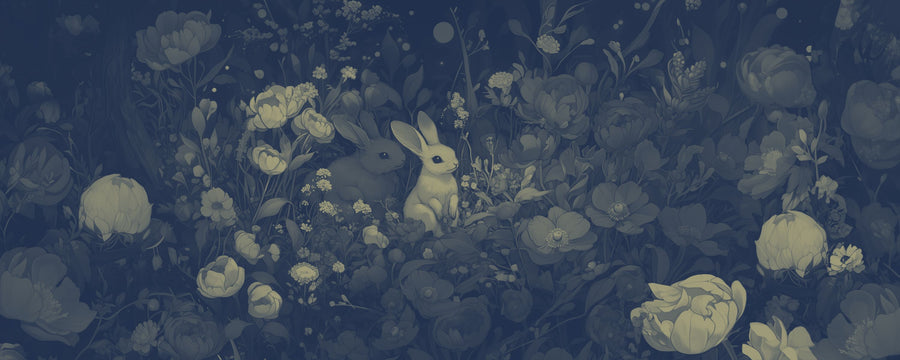 Rabbits Blue Mural Wallpaper