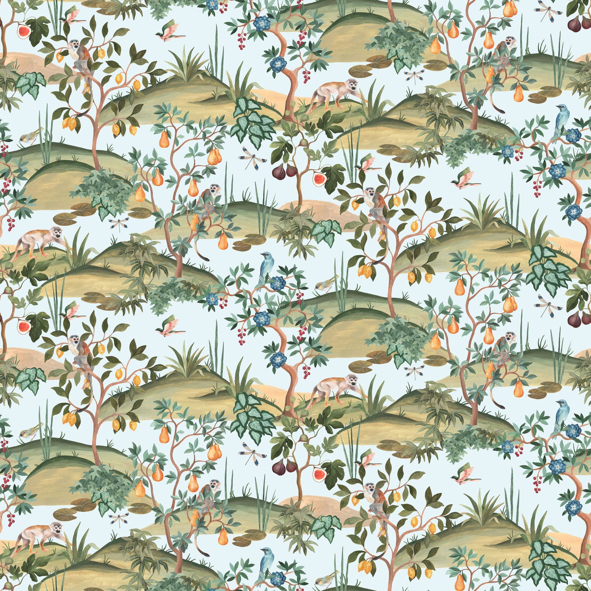 Orchard Reverie Pattern, Sky Blue Mural Wallpaper - pure wallpaper artwork