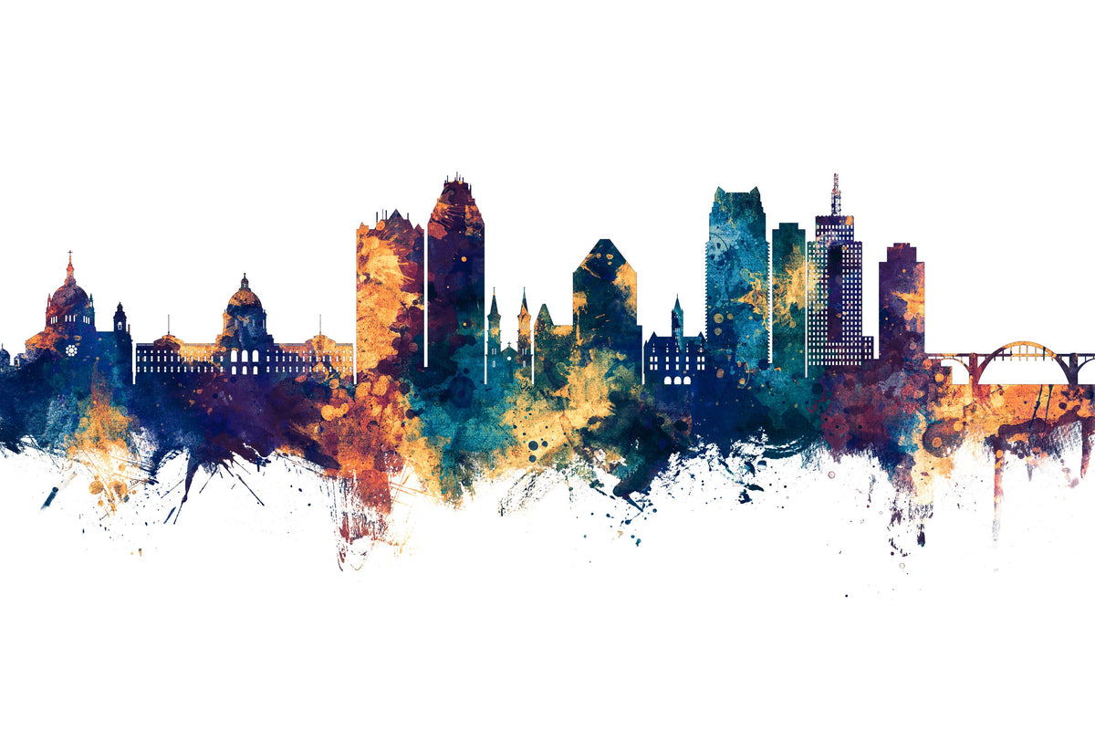 Saint Paul Minnesota Skyline Blue & Bronze Mural Wallpaper - pure wallpaper artwork