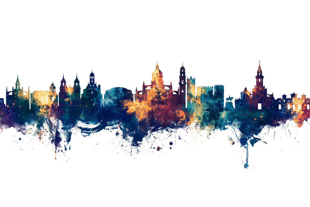 Jerez Spain Skyline Blue & Bronze Mural Wallpaper - pure wallpaper artwork