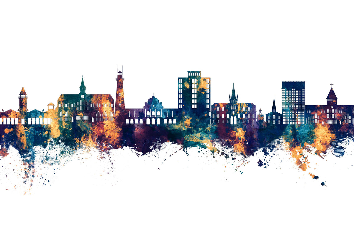 Georgetown Guyana Skyline Blue & Bronze Mural Wallpaper - pure wallpaper artwork
