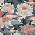 Dancing Fish, Peach on Teal Mural Wallpaper - pure wallpaper artwork