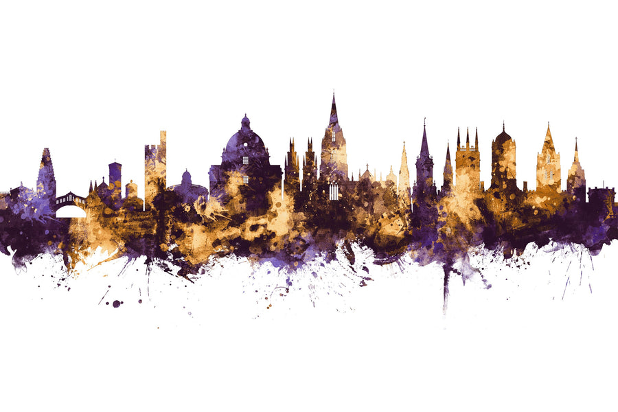 Oxford England Skyline Purple & Gold Mural Wallpaper